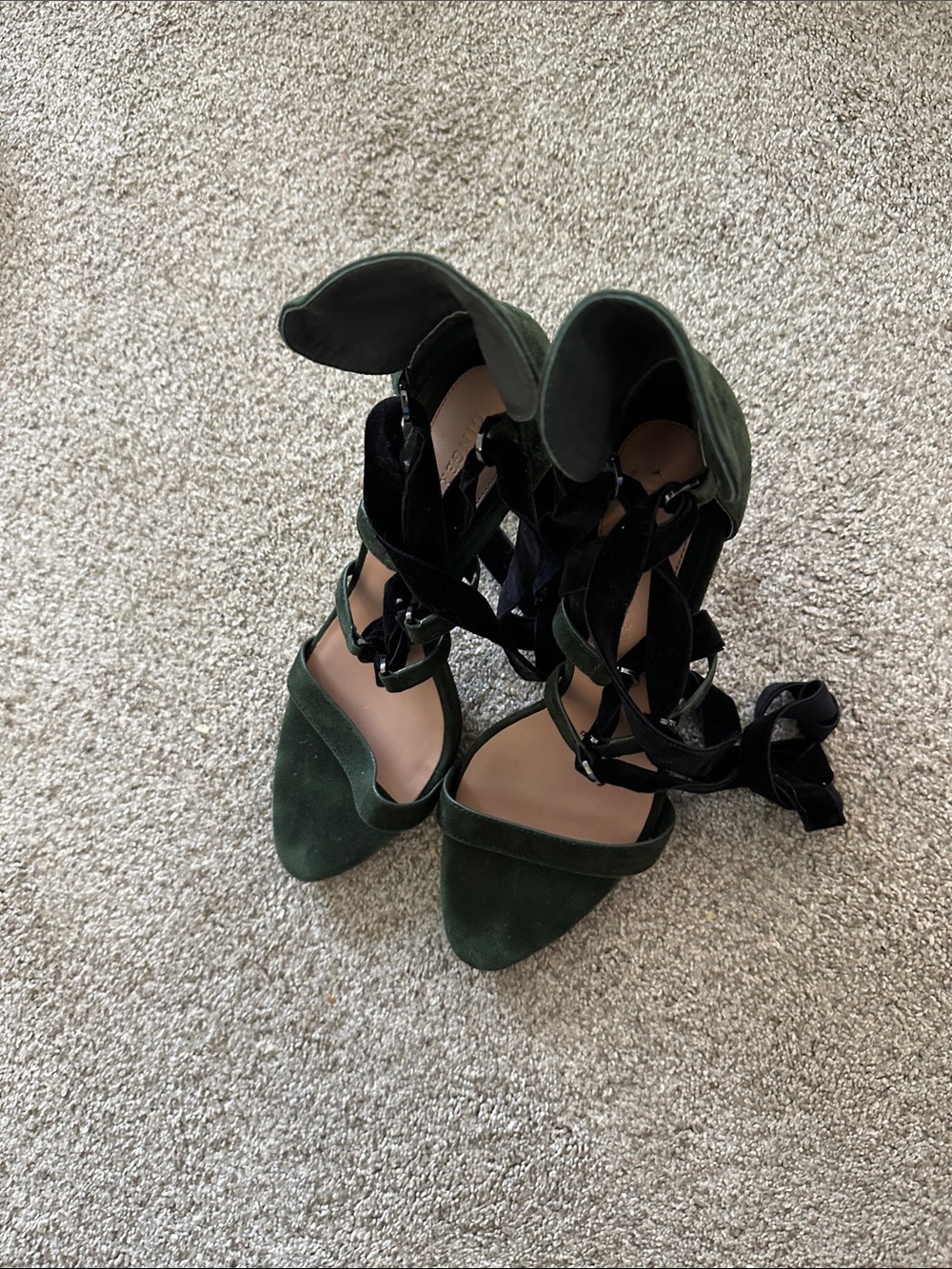Ginger & Smart Forest Green Suede Lace-Up Heels size 38